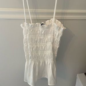 Nordstrom brand white silk ruffle top